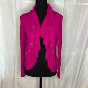Cache Hot Pink Sweater with Ruffles and Gold Detail size Medium